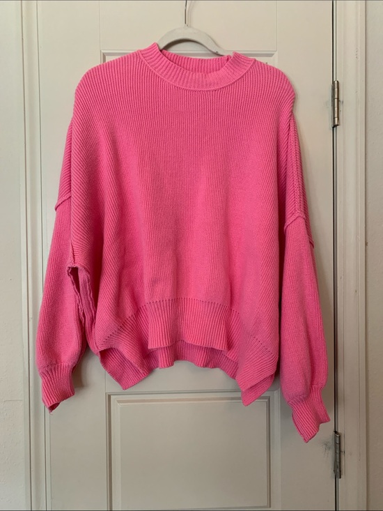 Emery Rose Sweaters - Oversized Bubblegum Pink Crewneck Sweater